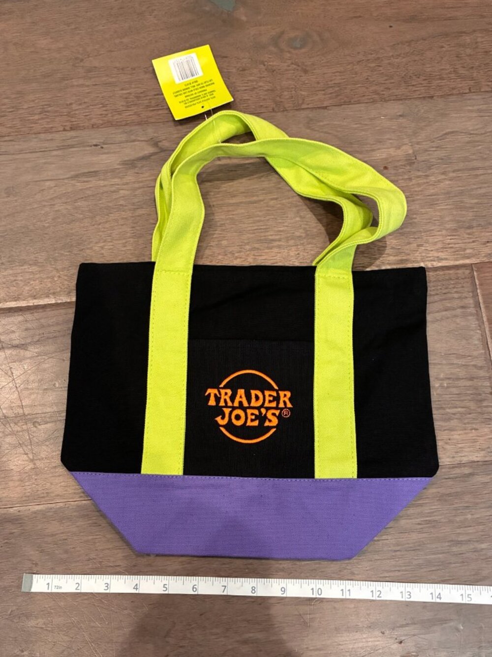 NWT Trader Joe's Trick-or-Treat Mini Canvas Tote Bag -Black/Green/Purple